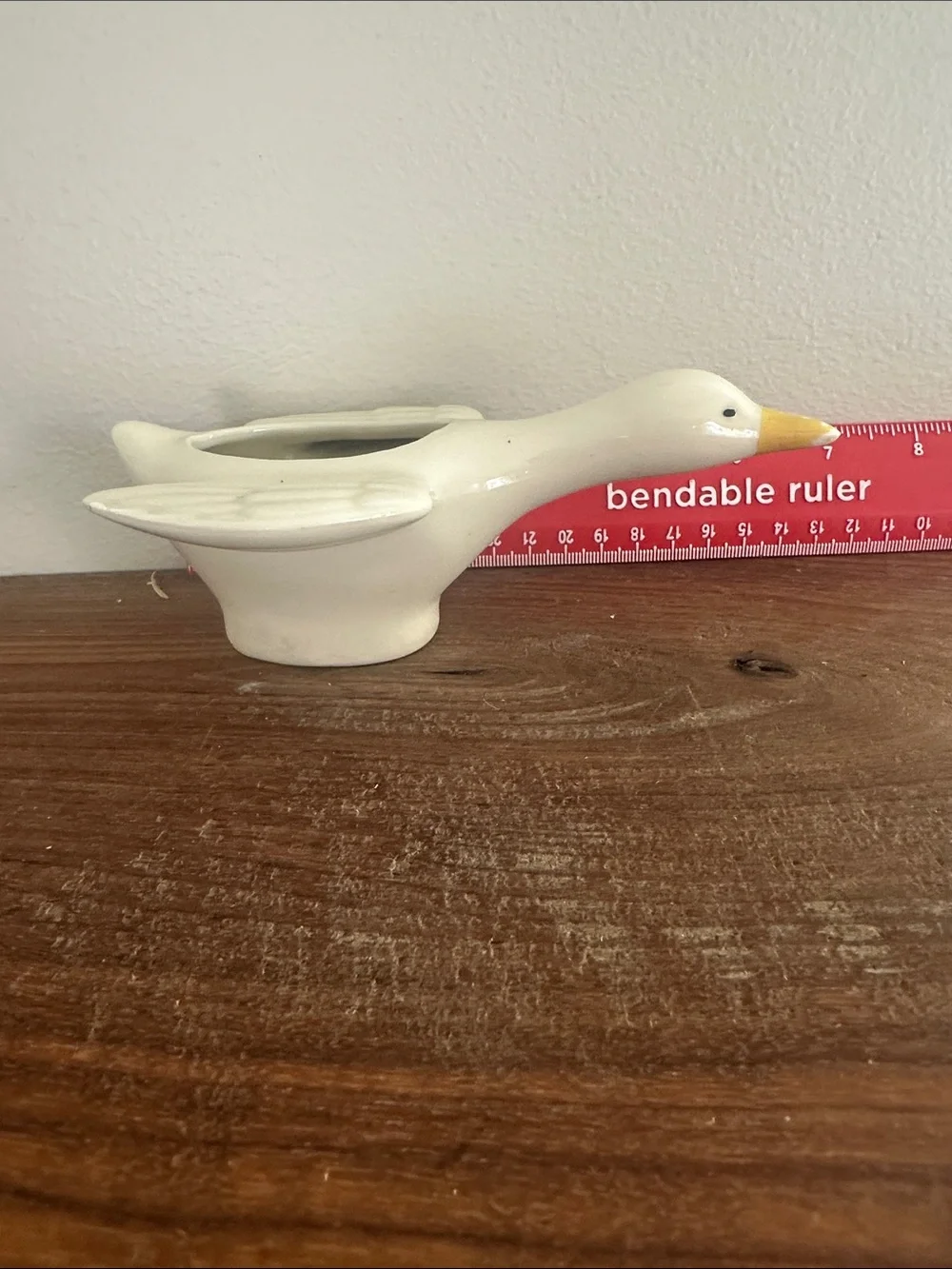 White Ceramic Duck Planter with Yellow Beak